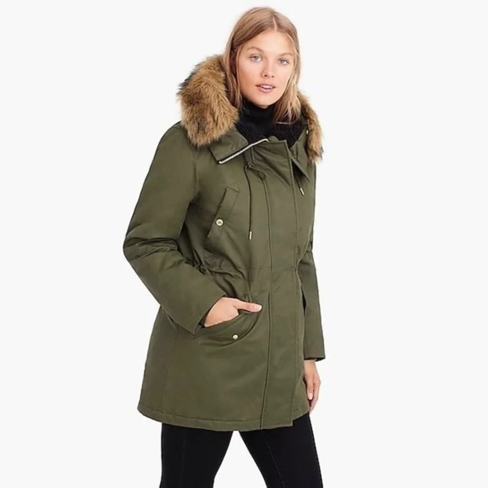J. Crew Perfect Winter Parka Olive Green size MEDIUM